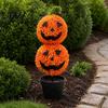 Outdoor Fall Yard Decorations Artificial Pumpkin Topiary Tree, Halloween Face Faux Boxwood Plants with Stake, Decorative Orange Autumn
