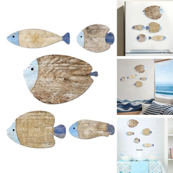 5Pcs/Set Vintage Wooden Fish Wall Decoration Nautical Coastal Ocean Theme Hanging Ornament School of Fish Beach Lake House Bathroom Wall Art