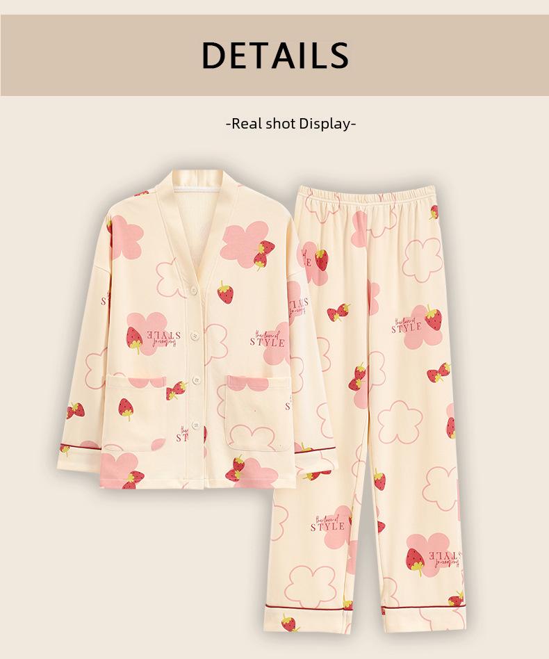 Girls' Cotton Kimono Pajama Set - Long-Sleeve Cardigan & Trousers with Cute Cartoon Design for Spring and Autumn