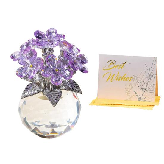 Faux Crystal Flower Figurine Forget Me Not Flower Gift for Women Sympathy Clear Glass Flower Ornaments for Valentine's Day Birthday Table Decor