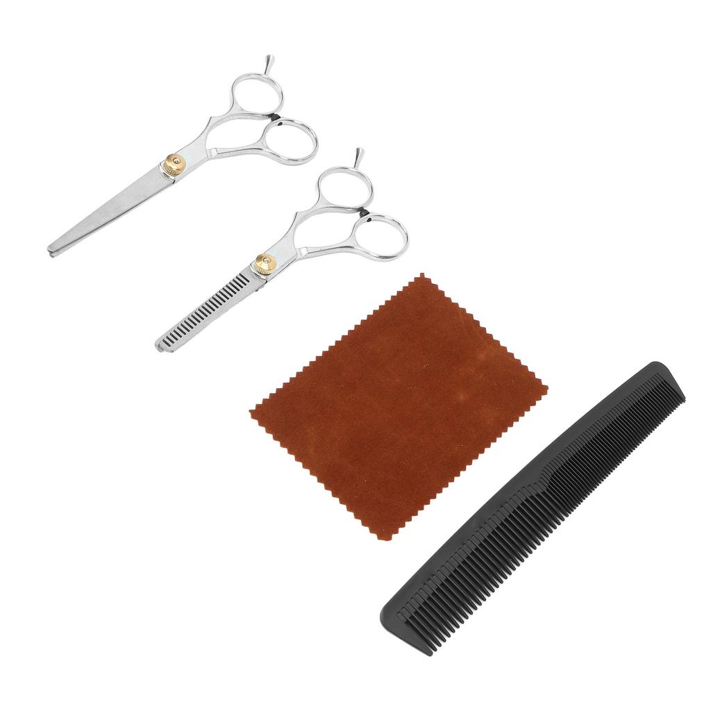 Barber Scissors Set Silver Ergonomic Design Curved Handle Professional Thinning Shears for Hair
