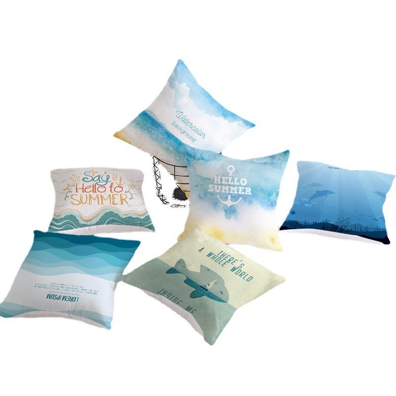 Ins Home Supplies Hand-painted Ocean Car Pillow Office Cushion Cover