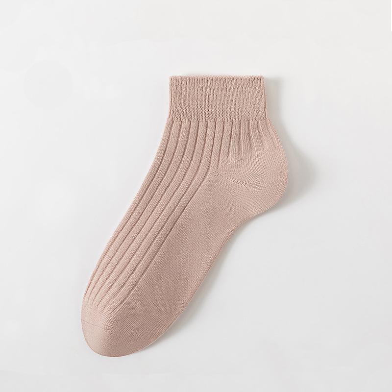 Summer Sweat-absorbing and Breathable Thin Solid-color Cotton Socks for Women, Double-needle Combed Cotton Short Socks for Women