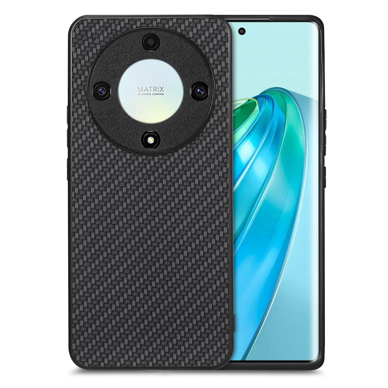 

Phone Case for Honor X9a 5G/Magic5 Lite 5G Carbon Fiber Texture PU Leather+PC+TPU Phone Cover Black