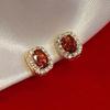 Huitan Charming Red Zirconia Crystal Earrings Female Wedding Ceremony Accessories Luxury Gold Color Zircon for Engagement Party