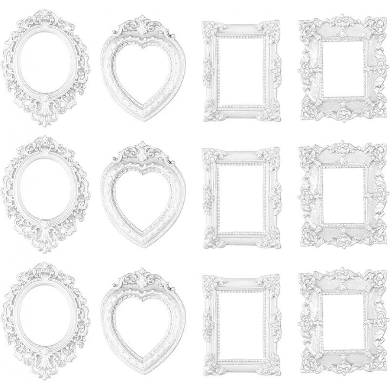 Mini Vintage Resin Picture Frame Cute Antiqued Small Photo Frame for Dollhouse Ornaments Desktop Display DIY Craft Gifts
