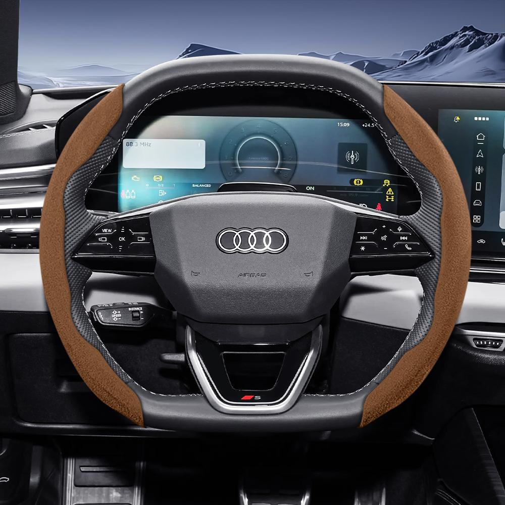 Suitable For  qwe12 Sports Suede Steering Wheel Cover, Split Snap-On Anti-Slip Style, Compatible with Models Such as Q5, Q3, A4,