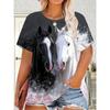 Summer Animal Horse Retro 3D Print T-Shirts Women Casual Short Sleeve T Shirt Streetwear Round Neck Tees Tops Female Clothing