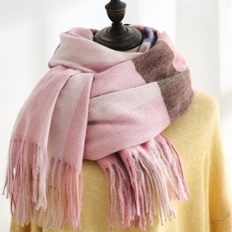 Fashion Plaid Scarf Women's New Autumn and Winter Sweet Imitation Cashmere Scarf Thickened Warm Shawl