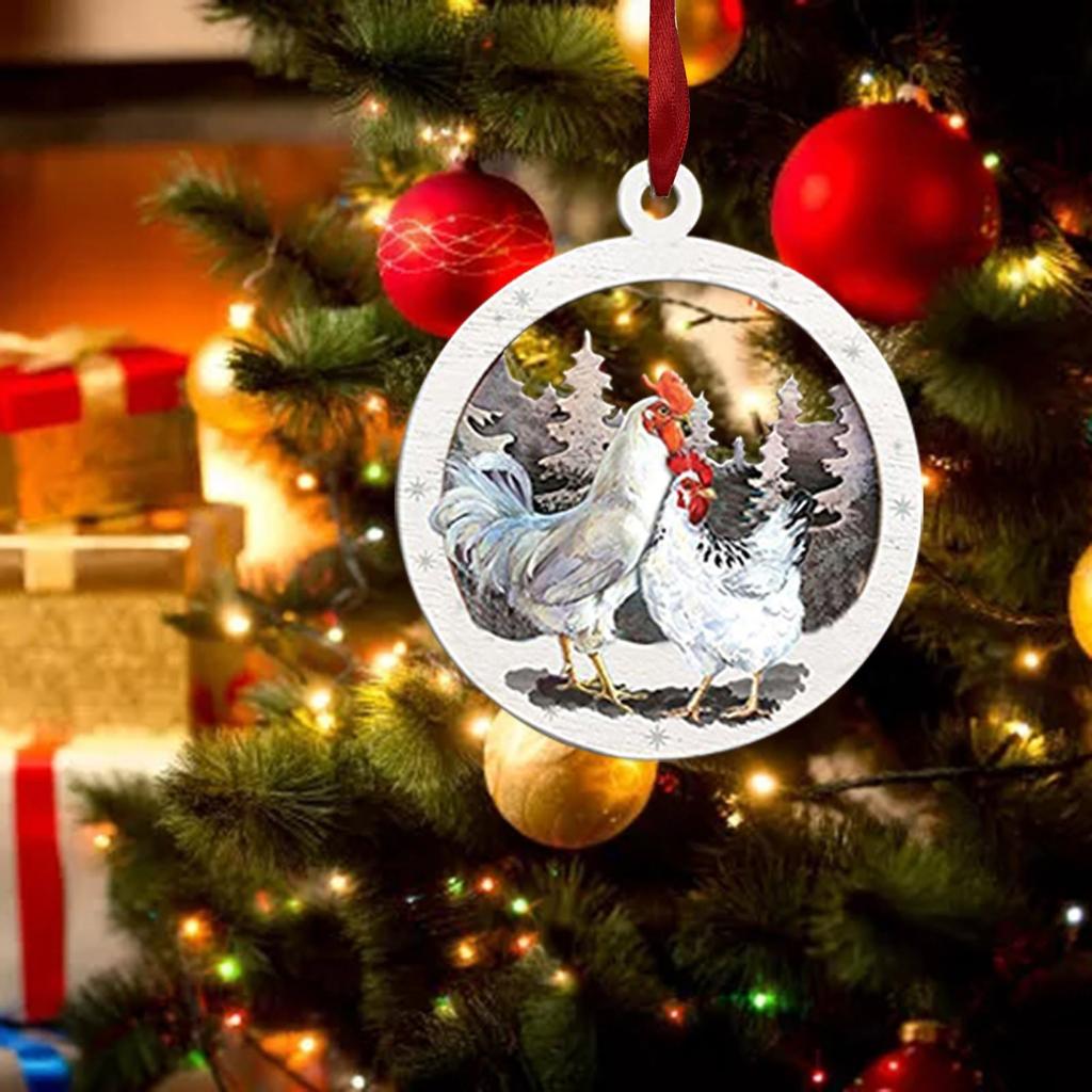Christmas Scarf Chicken Holiday Decoration, Christmas Outdoor Decorations Wood Christmas Ornaments