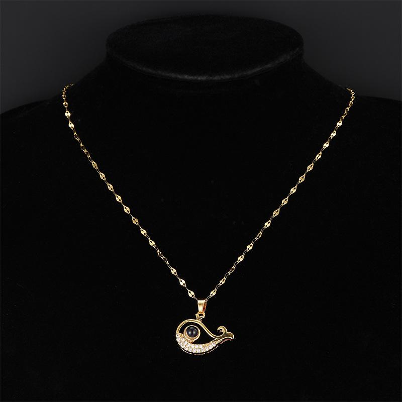 Projection Necklace Women'S Light Luxury Simple Whale Pendant 100 Languages Necklace