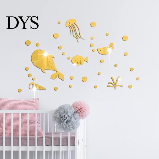 Children Bedroom Wall Decor Accessories 1 Set Marine Life Decals, Acrylic Mirror Fish Conch Stickers, Modern Texture Stickers Waterproof Self-Adhesive