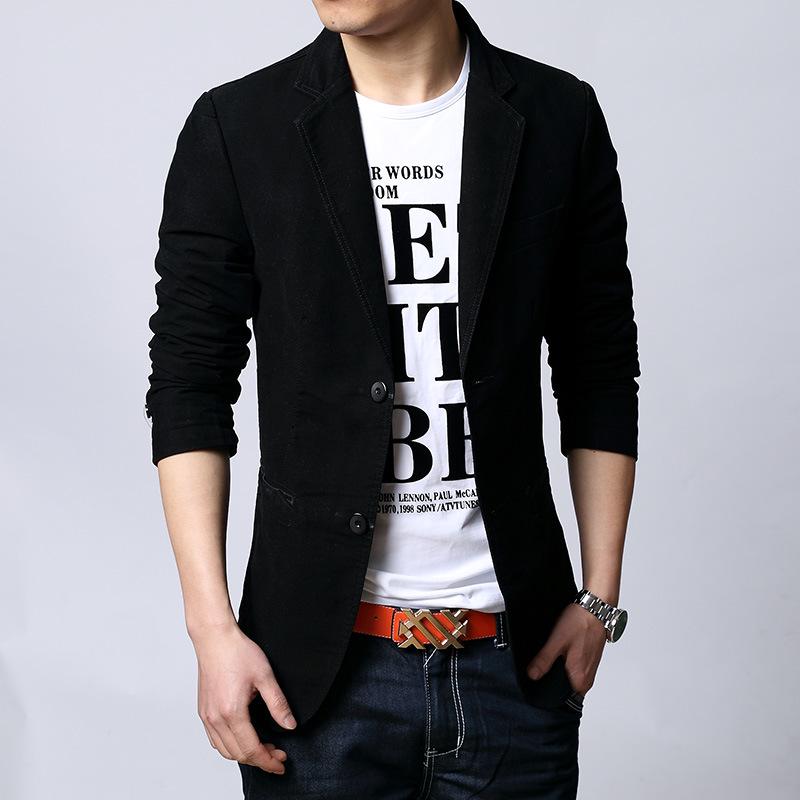 Men's Korean Style Slim-Fit Cotton Blazers - Spring & Autumn Two-Button Jackets In Large Sizes