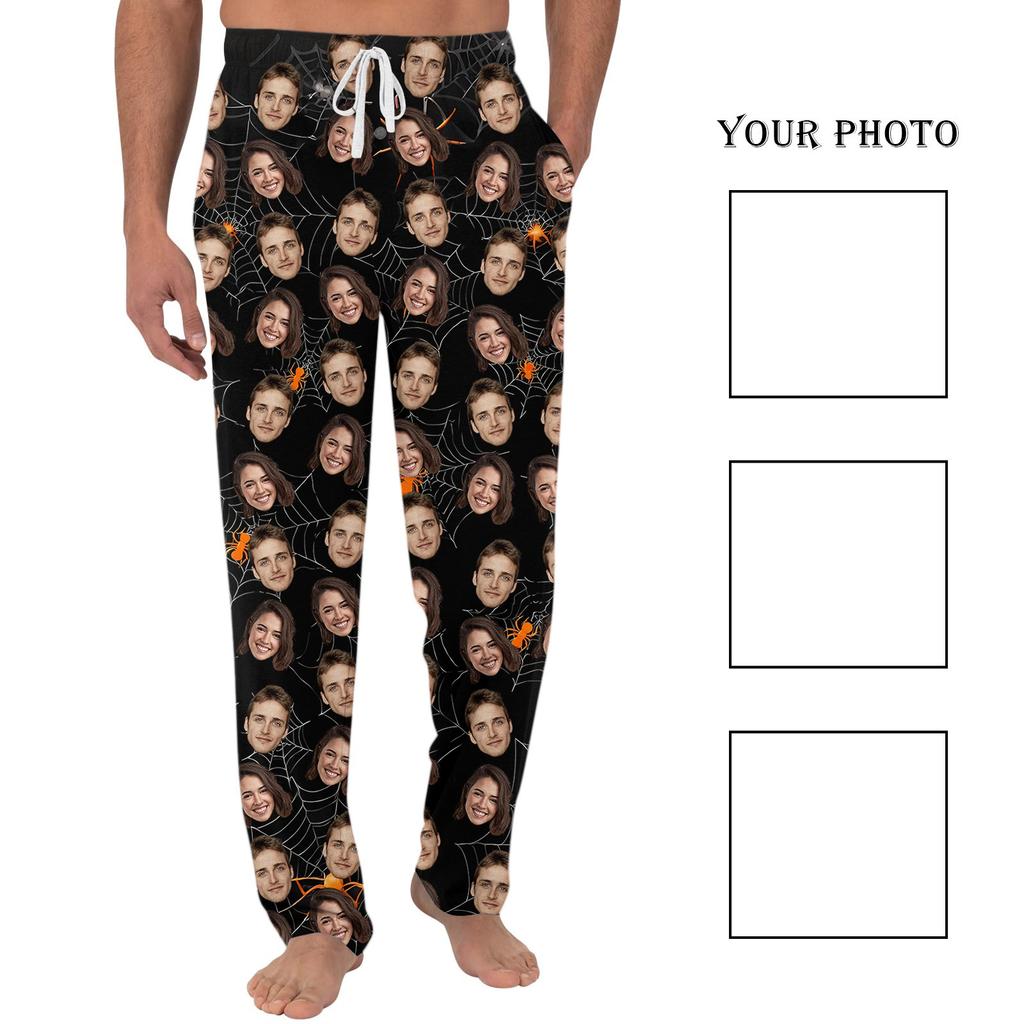 Men's Pajama Pants with Pockets Halloween Print Casual Long Pants for Home Relaxation