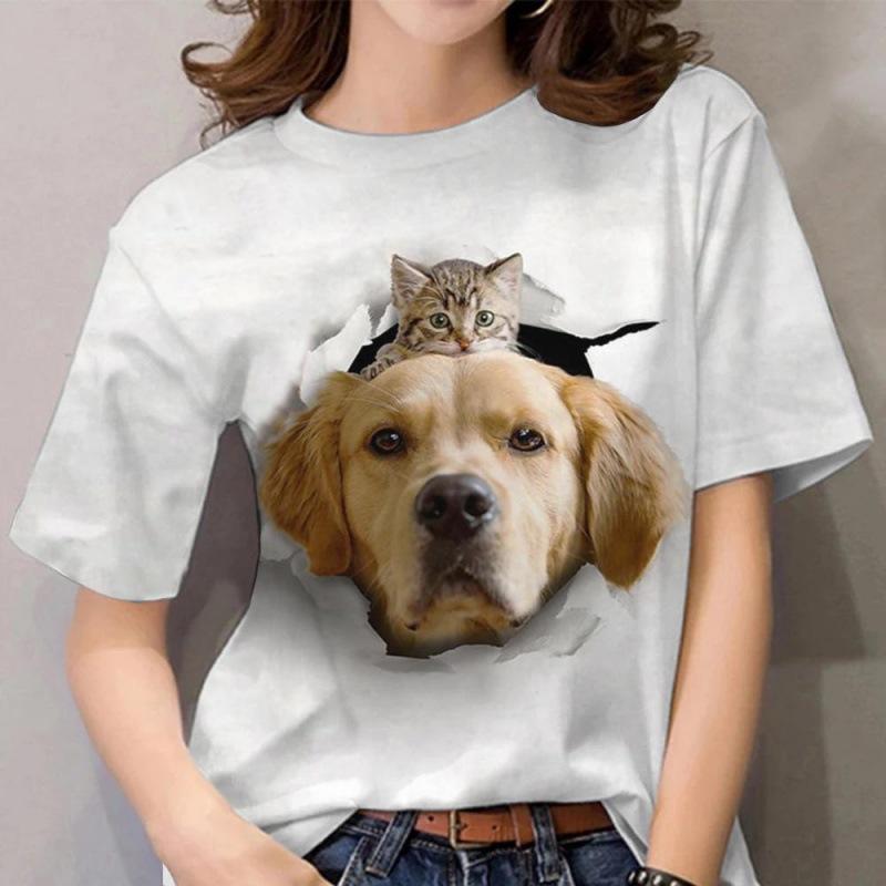 Summer Women's Short Sleeved T-shirt Cute Cat 3D Printed Fashionable Loose Casual Round Neck T-Shirts Women’s