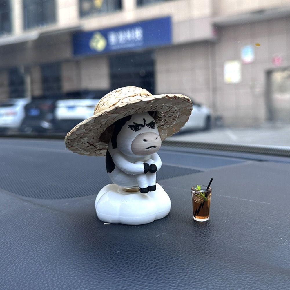 Cute Grass Cow Figure Ugly-cute Car Ornament Emo Center Console Decoration  Center Console