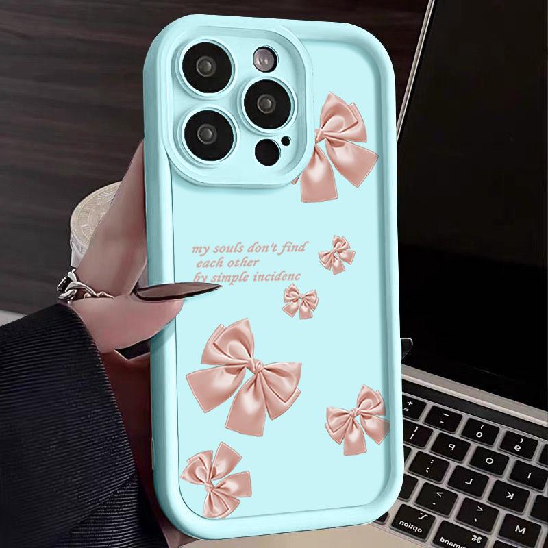 Pink Bowknot Pattern TPU Soft Matte Phone Case For iPhone 16 Pro Max 15 Pro 14 13 12 11 XR XS Shockproof Lens Protection Bumper Cover
