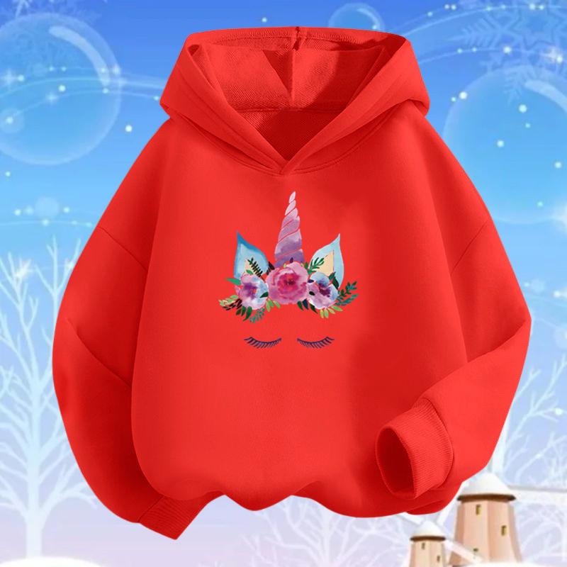 Kids Cartoon Hoodies Beauty Flower Unicorn Hoodey Sweatshirt Girls Fashion Harajuku Basic Coat