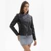European Women's Beaded Leather Motorcycle Jacket - Long Sleeve, Lapel, Thin Fashion for Spring and Autumn 2023