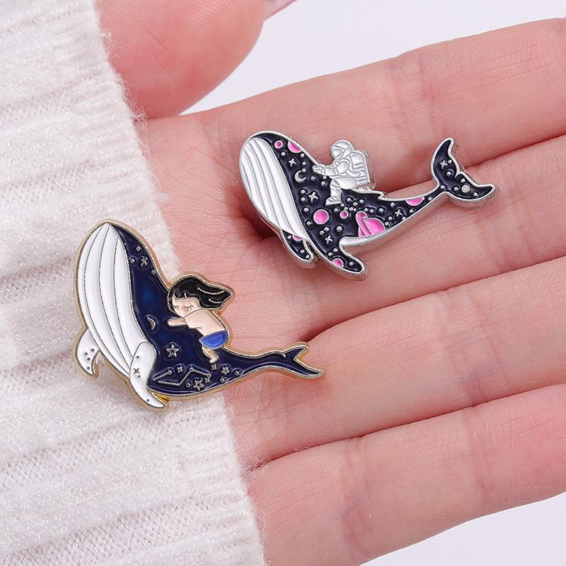 Marine Whale Dolphin Enamel Pin Funny Brooch Cartoons Badge For Bags Jeans Hoodies Denim Lapel Pin Jewelry Kids Best Gift