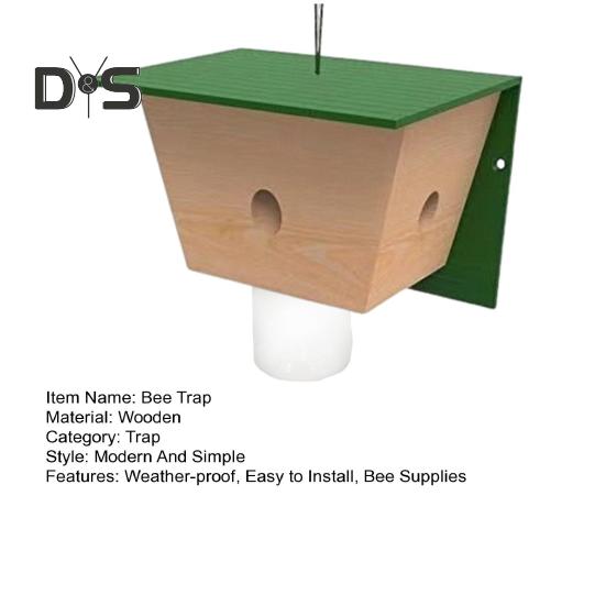 Wood House Carpenter Bee Trap with Clear Bottle Outside Natural Wood Boring Bee Trap Weather-proof Outdoor Hanging Bee Catcher