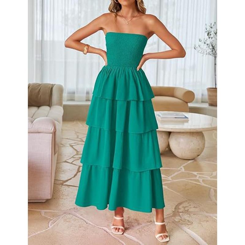 Women's Explosive Sleeveless Off-the-shoulder Pleated Layered Tube Top Long Vest Skirt