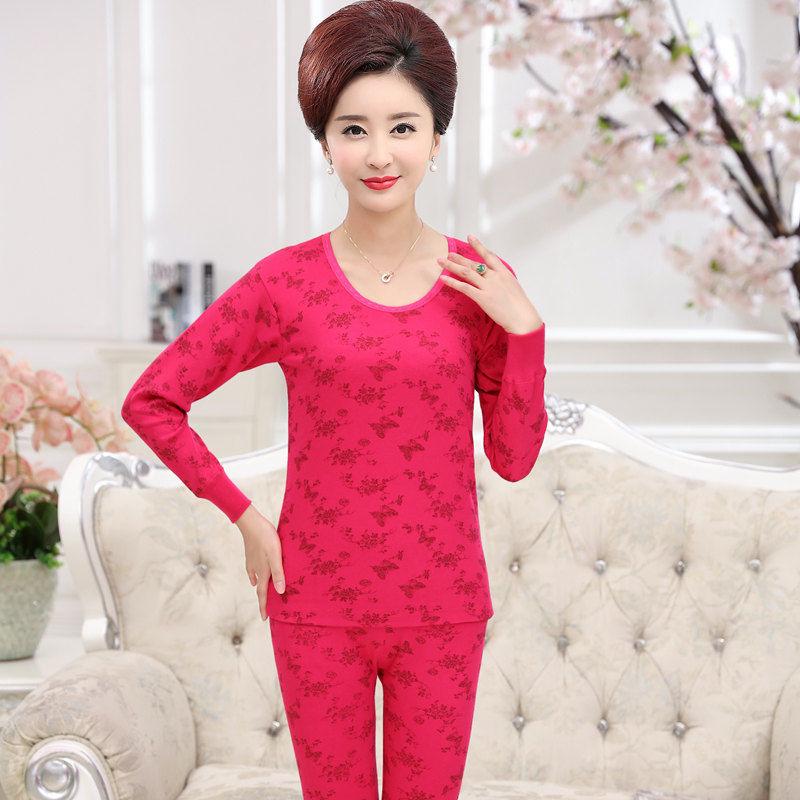 Women's Plus Size Cotton Warm Long Johns Set - Autumn Grandma Style