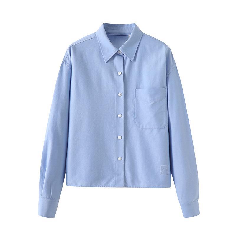 1116 Spring Women's Solid Color Versatile Oxford Spinning Casual Shirt Long Sleeve Bottom Shirt 171718 177681