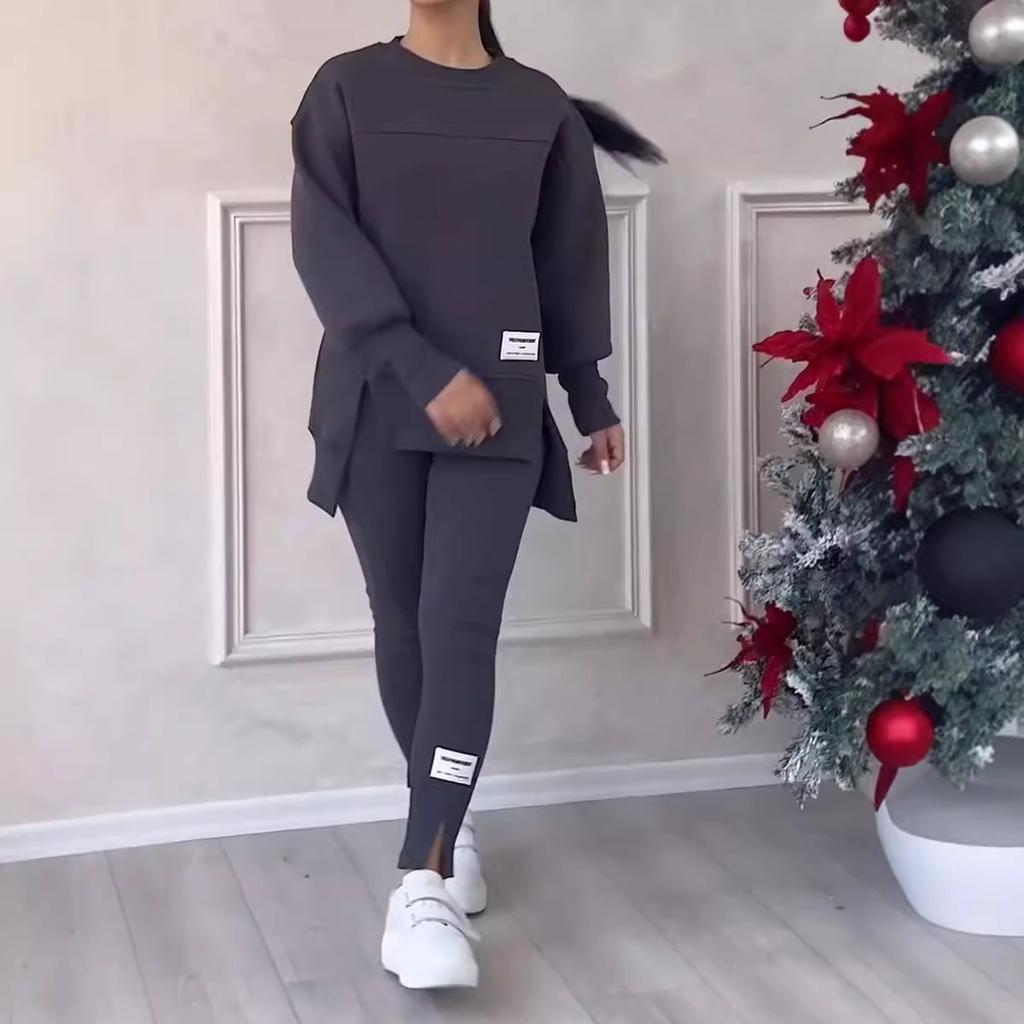 2ks Dámská sportovní souprava Mikina s kapucí Volný asymetrický top + Legíny Kalhoty Ležérní Jogger Oblečení Sportovní dvoudílná sada