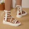 Fashion 2024 Summer Hot Selling Women's Shoes Fashion Open Toe Women's Sandals Solid Color Casual Mid Heel Women's Roman Sandals