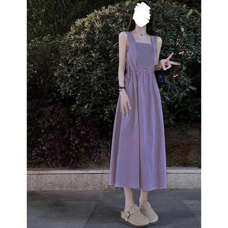 

Women s Purple Slip Dress – Summer Chic Waist-Cinched Drawstring, Dopamine-Inspired, Short Sleeve, A-Line Midi Skirt M