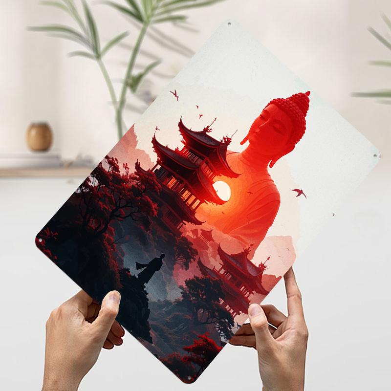 

Buddha and Pagodas Landscape Printed Poster Customized Wall Art Retro Vintage Metal Tin Signs for Decoration Room Desk Decor 7.9x11.8In(20x30cm)