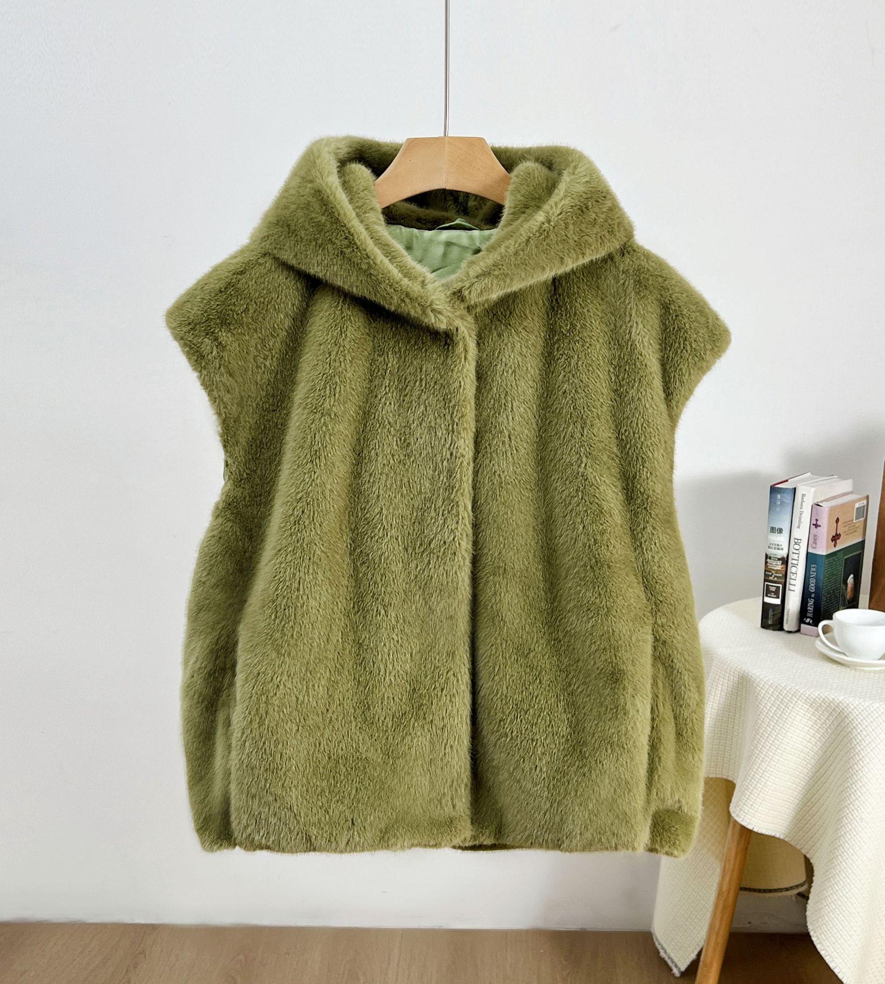 

Весна Новый Жилет с Капюшоном Искусственный Мех Норки Застежка на Пуговицы Жилет Куртка Универсальный Короткий Стиль one size fits all