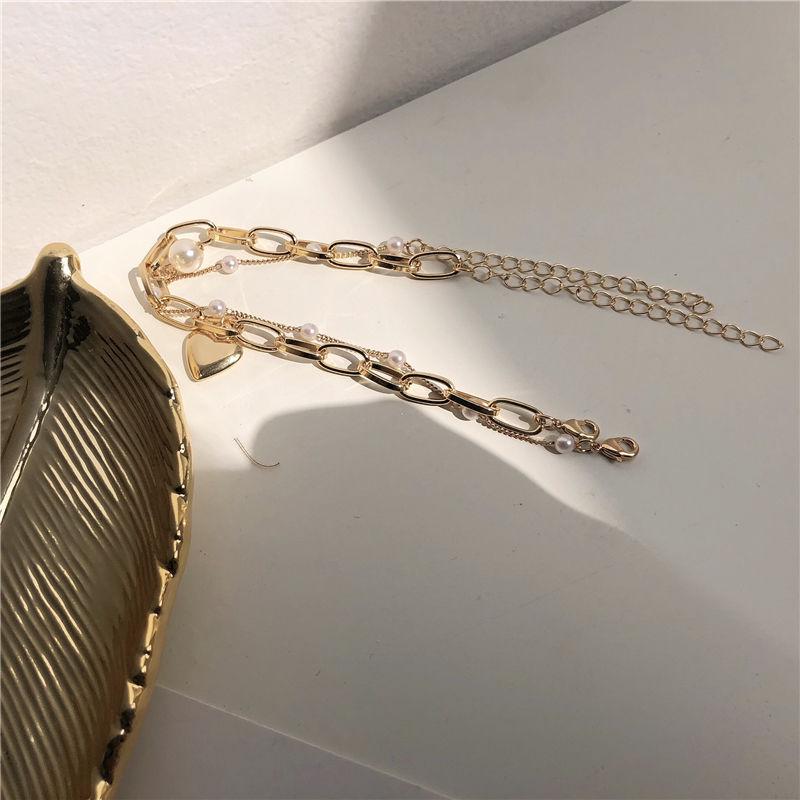 

Double-Layer Heart Pearl Bracelet with Cute Metal Heart Pendant - Versatile Mori Style Accessory золотой