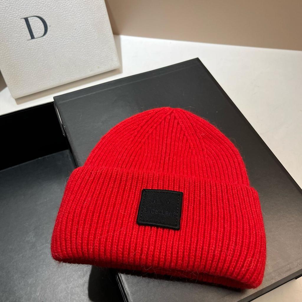 Square Expression Rabbit Fur Knitted Hat Fashionable Winter Warm Hat Couple's Ear Protection Woolen Hat
