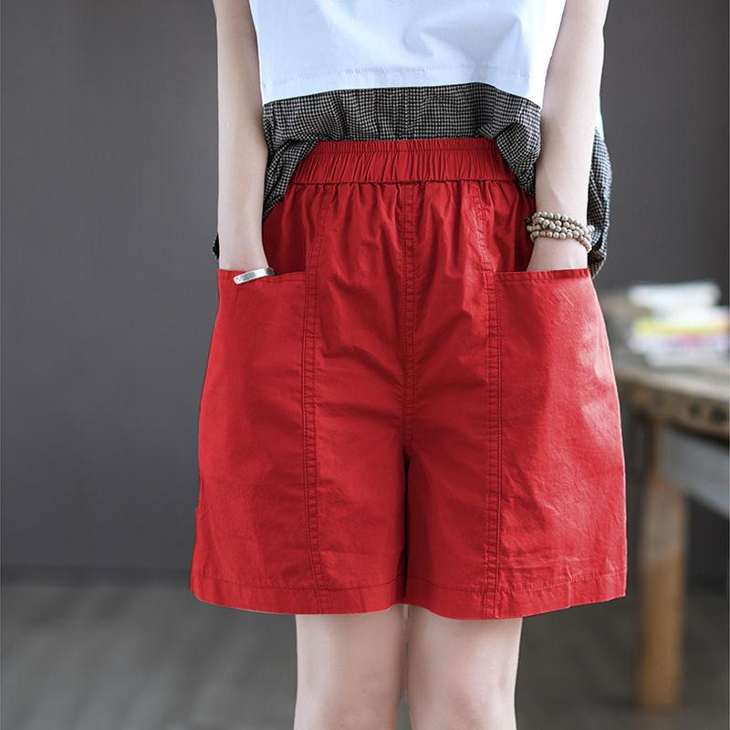100% Cotton Short Pants Women's Summer Outside Wear High Waist Cover Thighs Show Thin Loose Five Points Casual Wide Leg Pants
