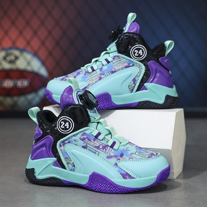 2025 new rotating buckle children's basketball shoes casual street sports style boys and girls foreign trade sports shoes