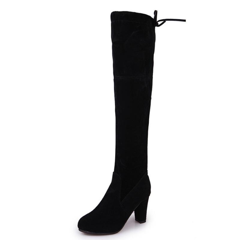 New Large Size Velvet Warm Knee Boots Suede Thick Heel High Heel Boots Women s Boots 34 чёрный