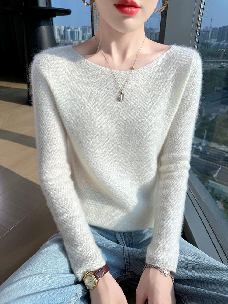 Women's 100% Cashmere One-Shoulder Slim-Fit Sweater - Long-Sleeved Fashionable Base Layer