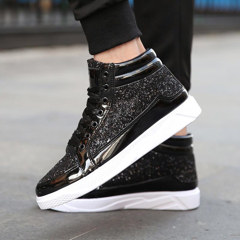 Mode 2025 Mode Herr Höga Sneakers Manliga Ankelstövlar Guld Lyx Glitter Skor Streetwear Hip Hop Casual Stövlar Chaussures Vår