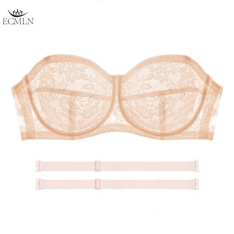 

Женский кружевной бюстгальтер без бретелей без подкладки на косточках многосторонний прозрачный L бежевый