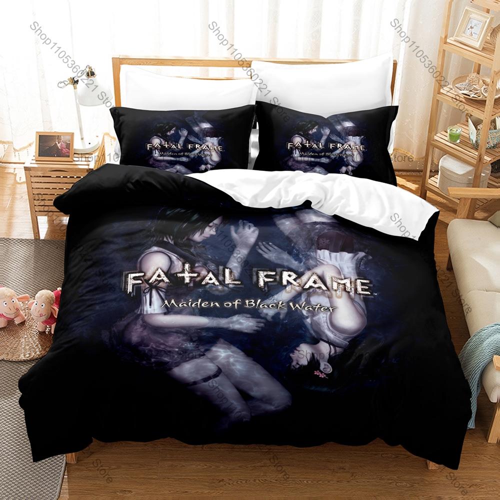 Cool FATAL FRAME Project Zero Camera Obscura Wisteria Ghost HD Print Bedding Set Duvet Cover + 2 Pillowcases Horror Game Room De
