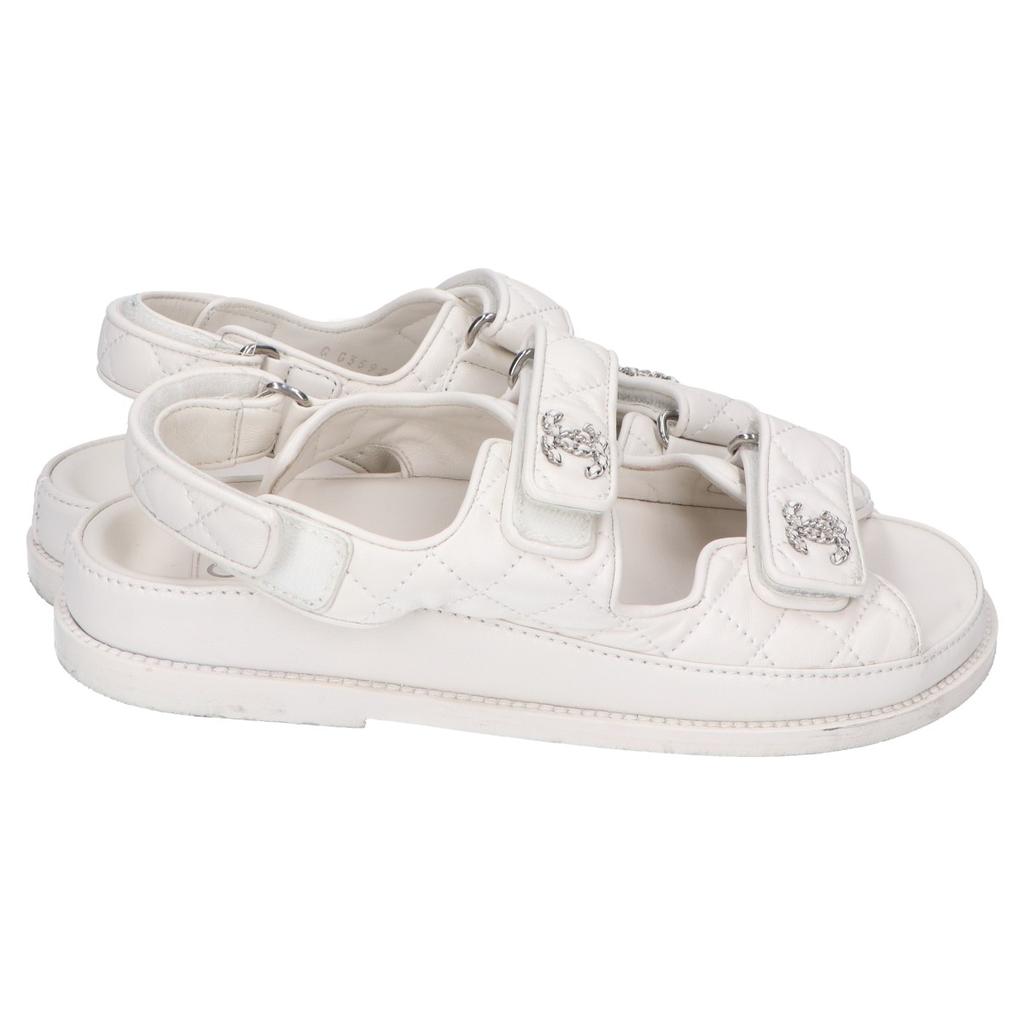 Chanel G35927 CC Logos Gesteppte Sandalen/ Schuhe 37 weißGebraucht