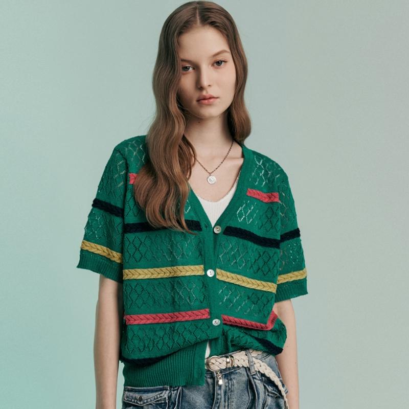 MAXZA Renkli Çizgili Delikli Kısa Kollu Hırka Ze06qd500na