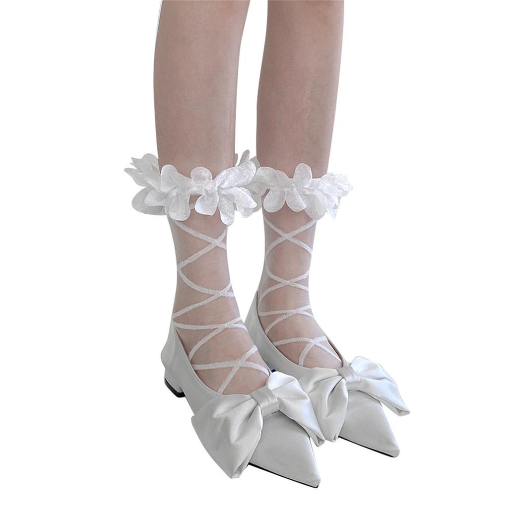 Novelty Petal Trim Sheer Nylon Socks Women Ankle High Socks Sweet Tight Hosiery Socks Sweet Crew Socks Streetwear
