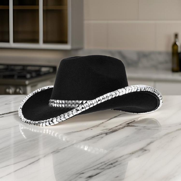 Plain Color Cowboy Hat with Rivet Trim Woman Proms Banquets Party Cowboy Hat Adult Teen Photography Western Hat