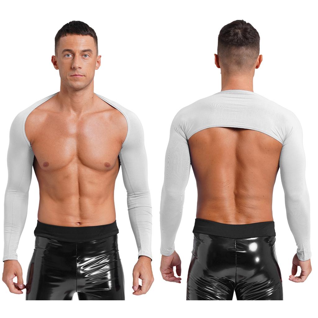 Herren Offene Vorderseite Crop Top Lässig Einfarbige Langarm Strickjacke Fitness Sport Bolero Schulterbedeckung Tops zum Zeigen des Körpers