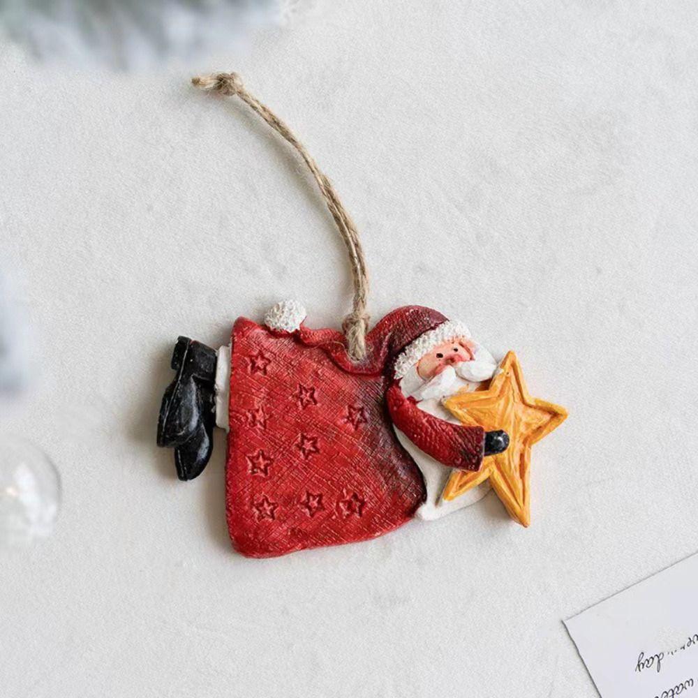 2pcs Hand-painted Santa Claus Ornament Creative Christmas Figurine Pendant  Gift