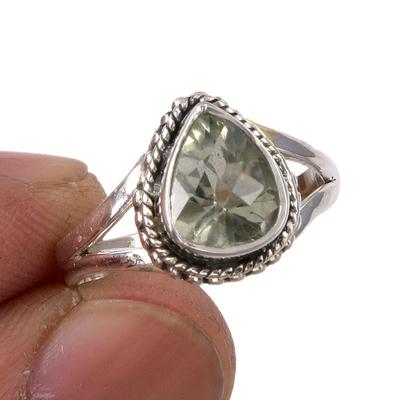 Natürlicher Grüner Amethyst Edelstein Handgefertigt 925 Sterlingsilber Ring Größe 6.5 o1V53