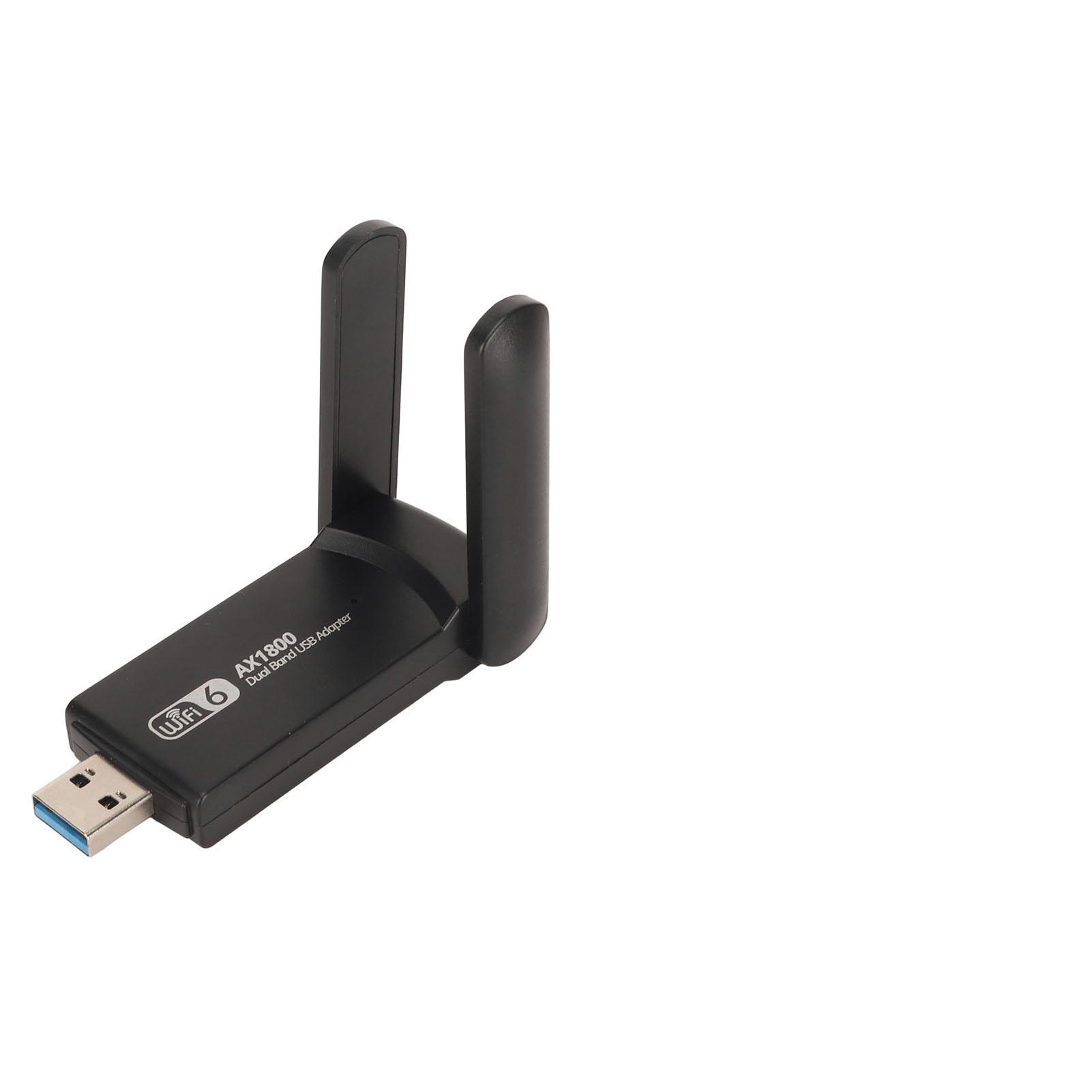 

1800Mbps Dual Band WiFi Adapter with Dual 3dbi Antennas 2.4G 5G USB3.0 Plug and Play USB WiFi 6